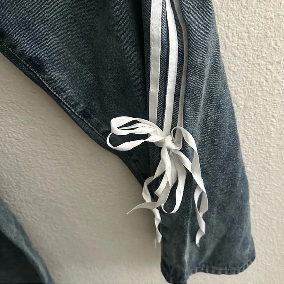 NWOT Edikted Blue Washed Low Rise Bow Ribbon Baggy Jeans - Picture 9 of 11